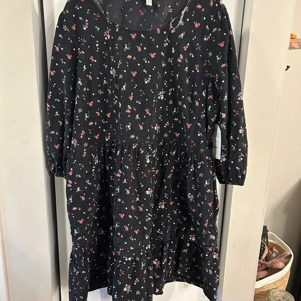 Time and Tru Corduroy Floral Long Sleeve Dress - Picture 2 of 5